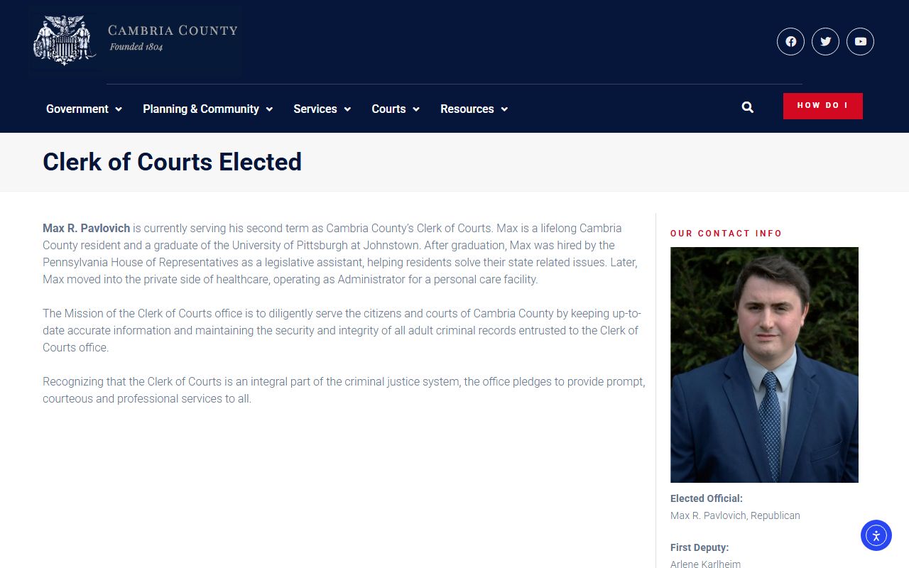 Cambria County Clerk of Courts office managing criminal court docket documents