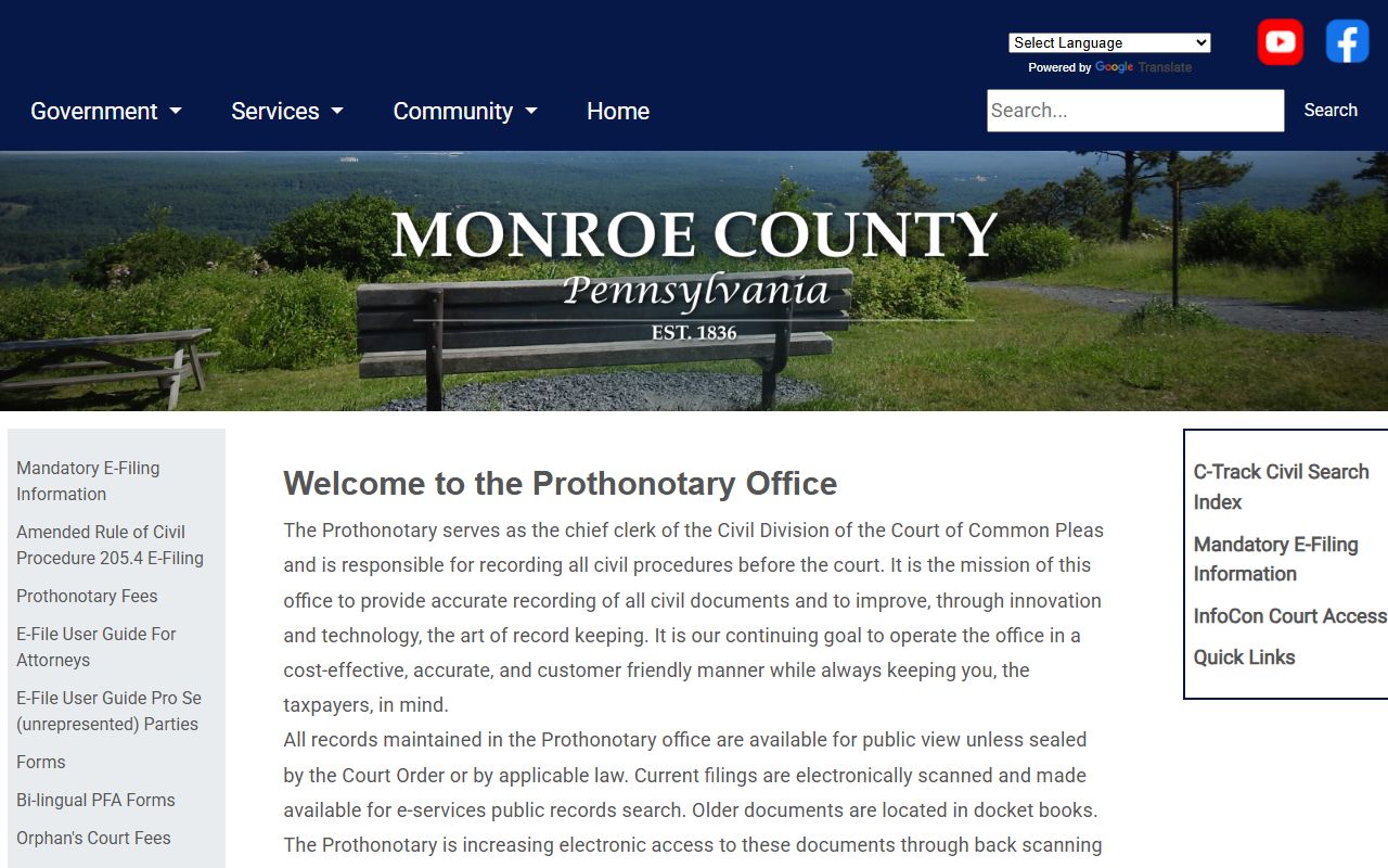 Monroe County Prothonotary civil court docket records