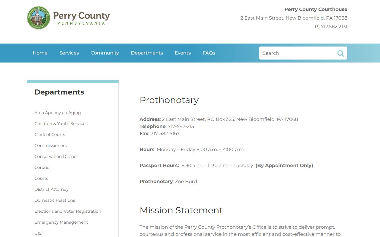 Perry County Prothonotary civil court docket records New Bloomfield