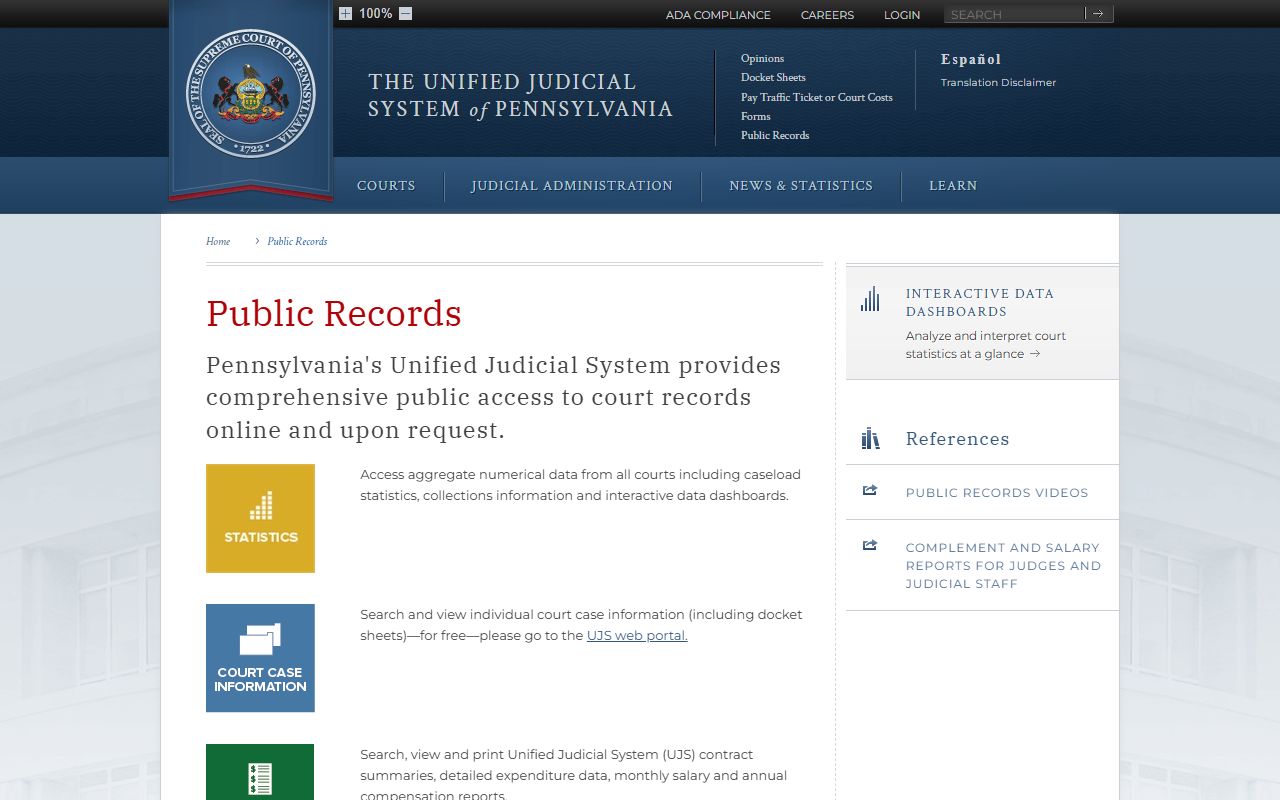 Pennsylvania court records public access policy governing criminal dockets