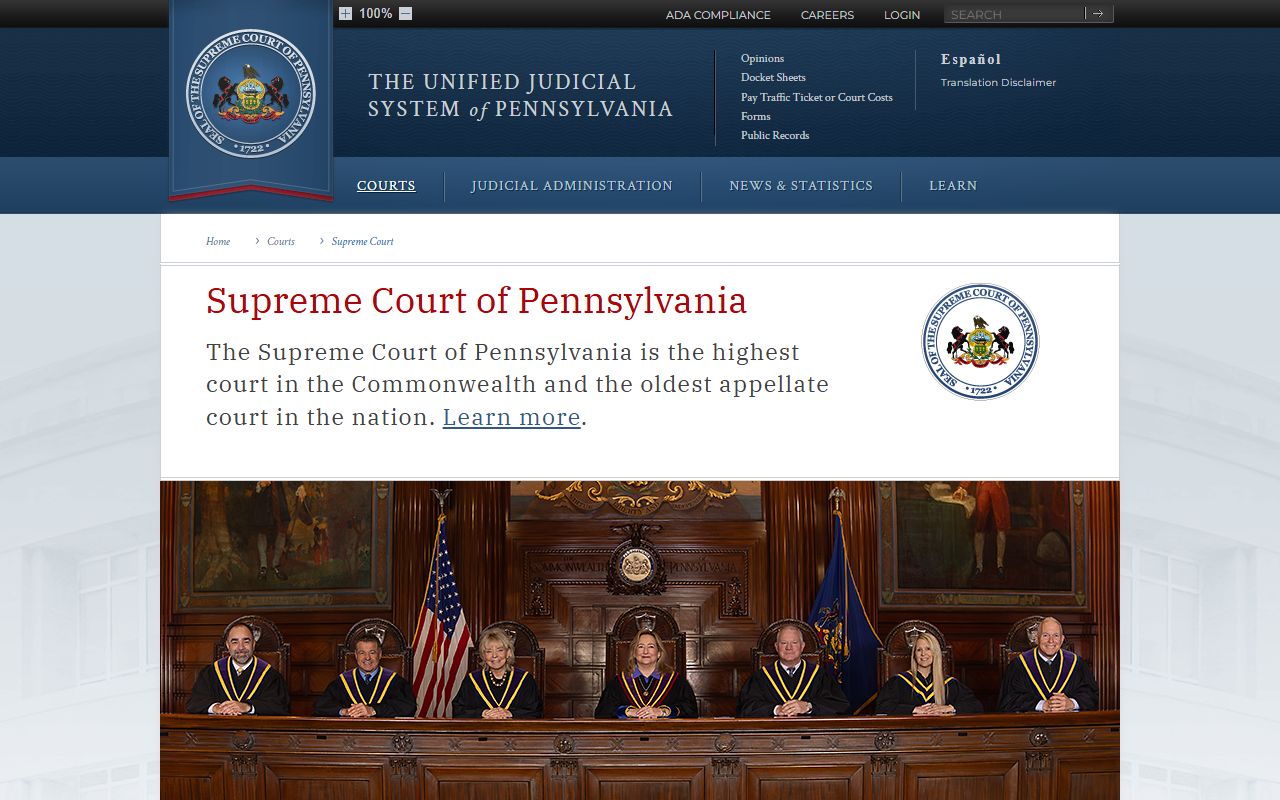 Pennsylvania Supreme Court docket records accessible through UJS Portal